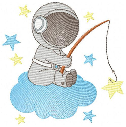 Astronaut embroidery designs - Baby boy Spaceman machine embroidery pattern - Star fishing cloud sky - Instant download pes jef dst hus vp3
