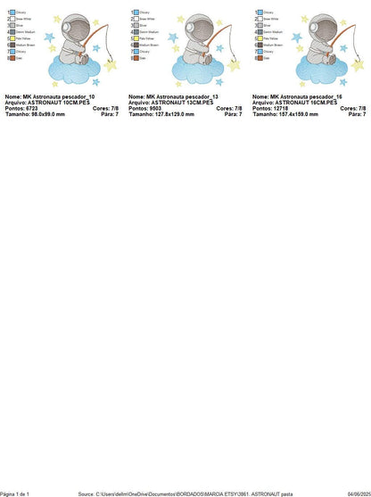 Astronaut embroidery designs - Baby boy Spaceman machine embroidery pattern - Star fishing cloud sky - Instant download pes jef dst hus vp3