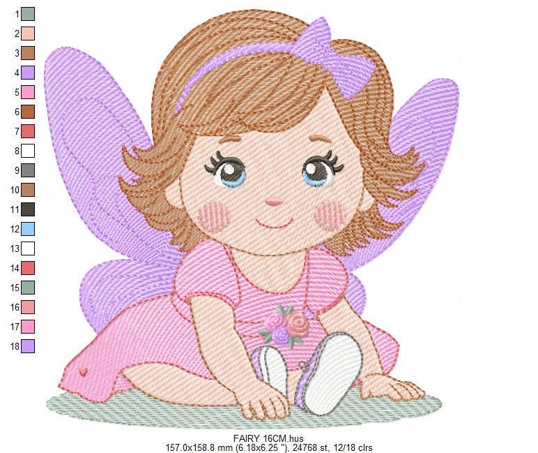 Fairy embroidery designs - Baby girl with fairy wings machine embroidery pattern - Magical Pixie file - Instant digital download pes jef dst