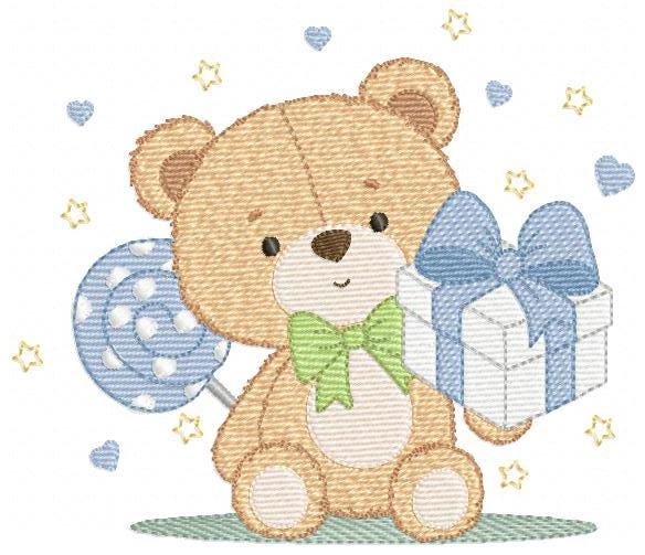 Birthday Teddy Bear embroidery designs - Baby boy Bear with gift machine embroidery pattern - Cute Teddy Bear file - Instant download pes