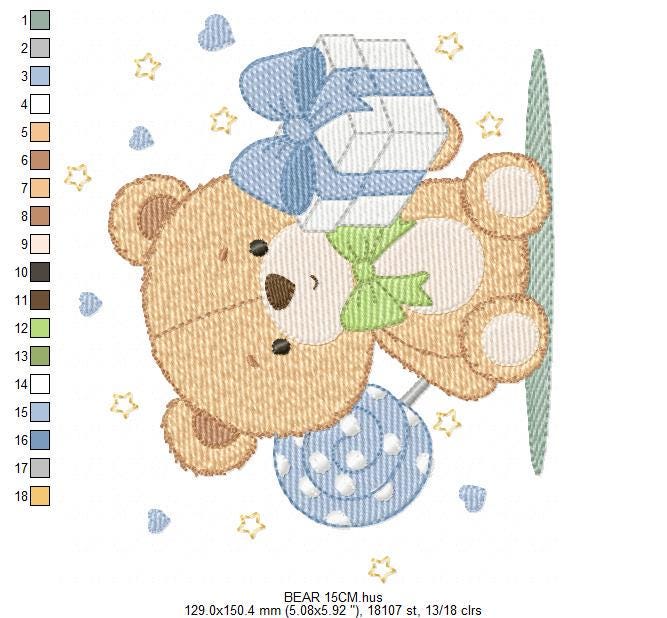 Birthday Teddy Bear embroidery designs - Baby boy Bear with gift machine embroidery pattern - Cute Teddy Bear file - Instant download pes