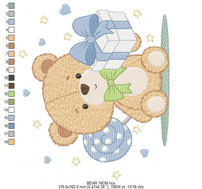 Birthday Teddy Bear embroidery designs - Baby boy Bear with gift machine embroidery pattern - Cute Teddy Bear file - Instant download pes