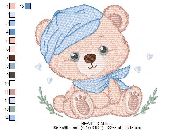 Bear embroidery designs - Baby boy Bear with hat machine embroidery pattern - Cute Teddy Bear file - Instant digital download pes jef dst