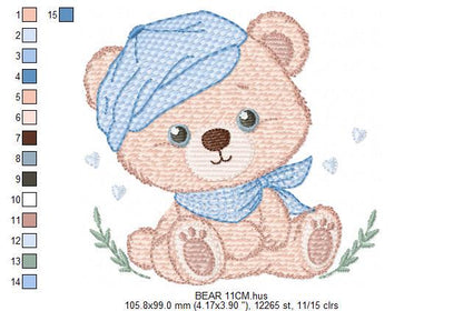 Bear embroidery designs - Baby boy Bear with hat machine embroidery pattern - Cute Teddy Bear file - Instant digital download pes jef dst