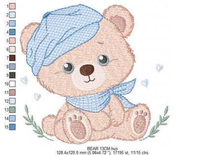 Bear embroidery designs - Baby boy Bear with hat machine embroidery pattern - Cute Teddy Bear file - Instant digital download pes jef dst