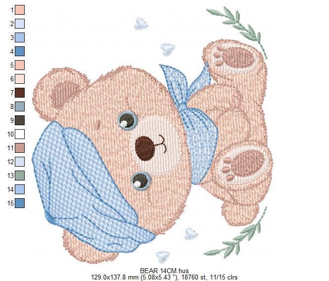 Bear embroidery designs - Baby boy Bear with hat machine embroidery pattern - Cute Teddy Bear file - Instant digital download pes jef dst