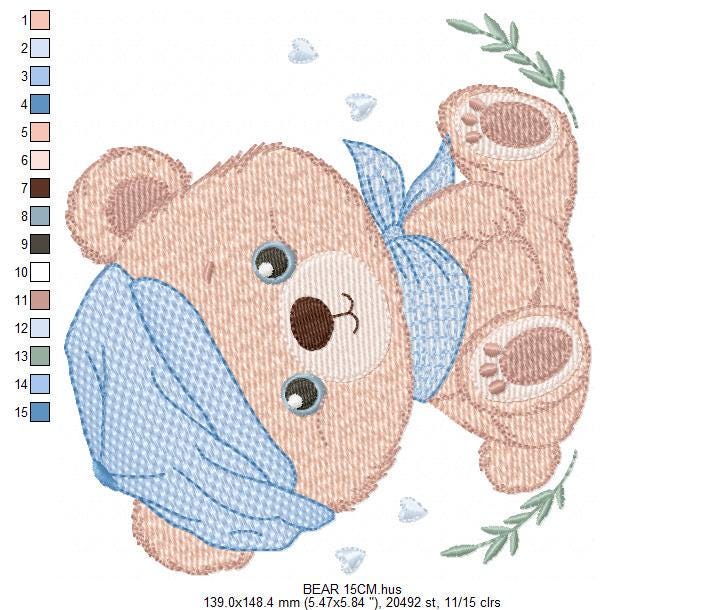 Bear embroidery designs - Baby boy Bear with hat machine embroidery pattern - Cute Teddy Bear file - Instant digital download pes jef dst