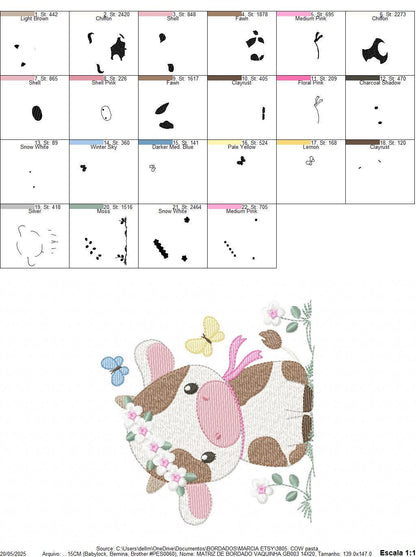 Cow embroidery design - Farm Animal with flowers and butterflies machine embroidery pattern - Baby Girl file - Instant download pes jef dst