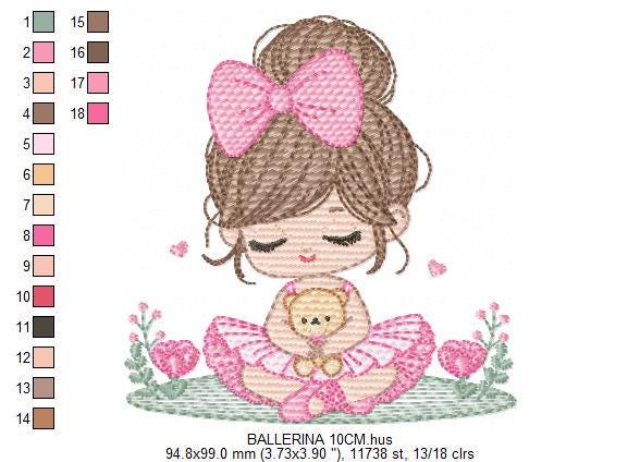 Baby girl Princess embroidery designs - Ballerina machine embroidery pattern - Ballet Dancer with flowers - Instant download pes jef dst hus