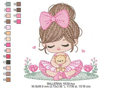 Baby girl Princess embroidery designs - Ballerina machine embroidery pattern - Ballet Dancer with flowers - Instant download pes jef dst hus