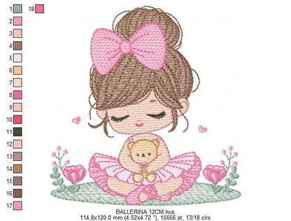 Baby girl Princess embroidery designs - Ballerina machine embroidery pattern - Ballet Dancer with flowers - Instant download pes jef dst hus