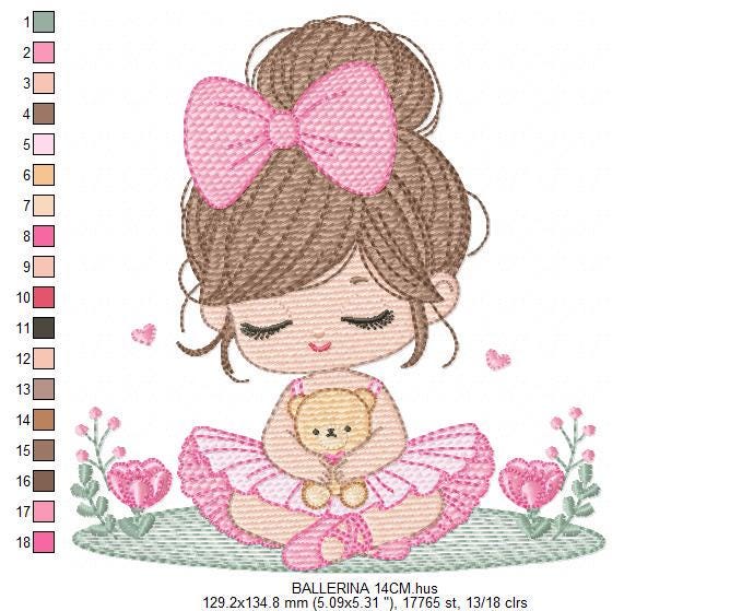 Baby girl Princess embroidery designs - Ballerina machine embroidery pattern - Ballet Dancer with flowers - Instant download pes jef dst hus