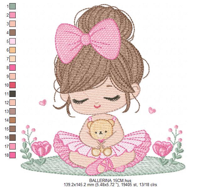 Baby girl Princess embroidery designs - Ballerina machine embroidery pattern - Ballet Dancer with flowers - Instant download pes jef dst hus