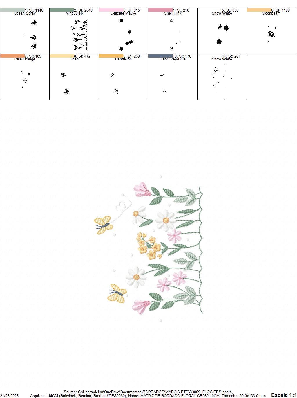Flower garden embroidery design - Tulip flowers with butterflies machine embroidery pattern - Kitchen Tea towel divider - Instant download