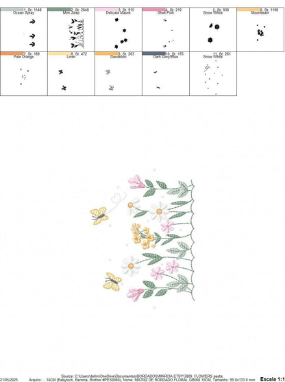 Flower garden embroidery design - Tulip flowers with butterflies machine embroidery pattern - Kitchen Tea towel divider - Instant download