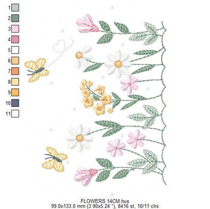 Flower garden embroidery design - Tulip flowers with butterflies machine embroidery pattern - Kitchen Tea towel divider - Instant download