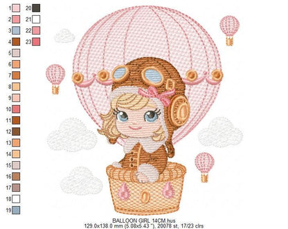 Hot air Balloon embroidery designs - Balloon with flags and butterfly embroidery design machine embroidery pattern - instant download pes