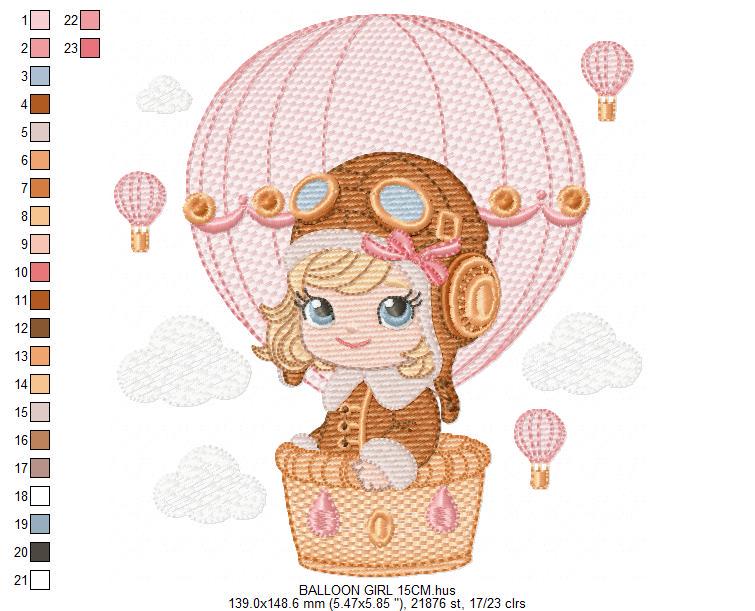 Hot air Balloon embroidery designs - Balloon with flags and butterfly embroidery design machine embroidery pattern - instant download pes