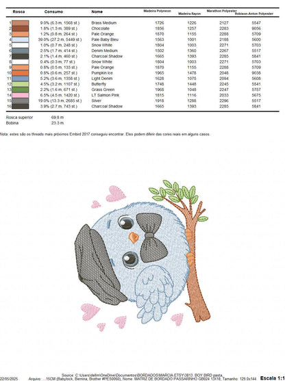 Bird embroidery designs - Baby boy bird with bow tie machine embroidery pattern - Spring Garden Nature - Instant download jef pes dst vp3