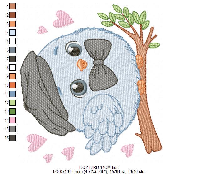 Bird embroidery designs - Baby boy bird with bow tie machine embroidery pattern - Spring Garden Nature - Instant download jef pes dst vp3