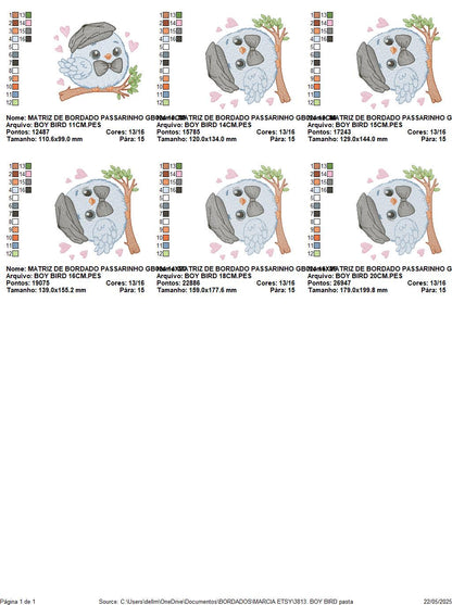 Bird embroidery designs - Baby boy bird with bow tie machine embroidery pattern - Spring Garden Nature - Instant download jef pes dst vp3