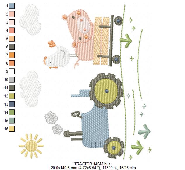 Farm Tractor with pig and chicken embroidery designs - Truck with sun and clouds machine embroidery pattern - Baby boy - Instant download