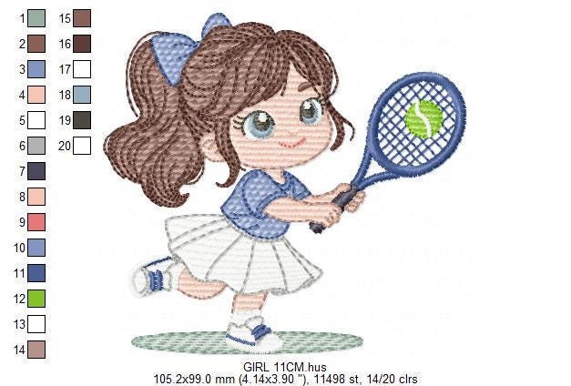 Tennis Player embroidery designs - Baby Girl athlete machine embroidery file - Tennisist file - Instant digital download pes jef dst hus vp3