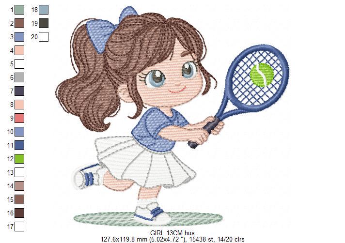 Tennis Player embroidery designs - Baby Girl athlete machine embroidery file - Tennisist file - Instant digital download pes jef dst hus vp3