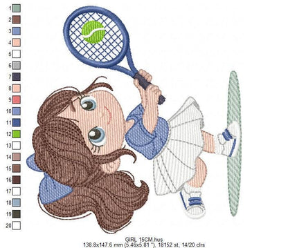 Tennis Player embroidery designs - Baby Girl athlete machine embroidery file - Tennisist file - Instant digital download pes jef dst hus vp3