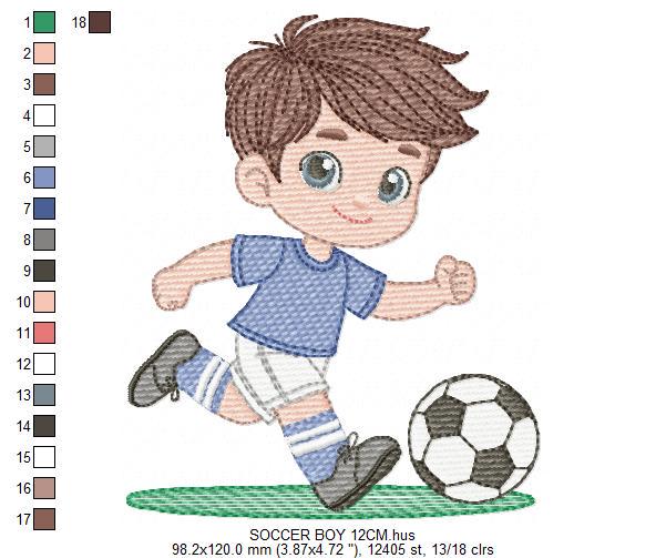 Soccer player embroidery designs - Baby Boy machine embroidery file - Boy with soccer ball file - Instant digital download pes jef dst hus