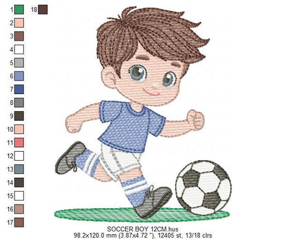 Soccer player embroidery designs - Baby Boy machine embroidery file - Boy with soccer ball file - Instant digital download pes jef dst hus
