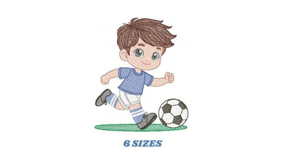 Soccer player embroidery designs - Baby Boy machine embroidery file - Boy with soccer ball file - Instant digital download pes jef dst hus