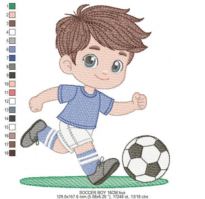 Soccer player embroidery designs - Baby Boy machine embroidery file - Boy with soccer ball file - Instant digital download pes jef dst hus