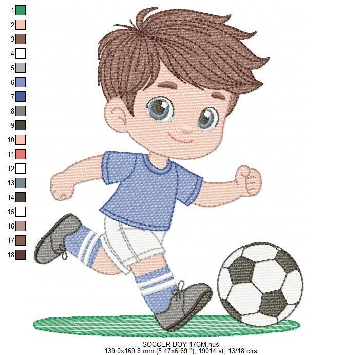 Soccer player embroidery designs - Baby Boy machine embroidery file - Boy with soccer ball file - Instant digital download pes jef dst hus