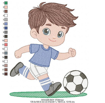 Soccer player embroidery designs - Baby Boy machine embroidery file - Boy with soccer ball file - Instant digital download pes jef dst hus