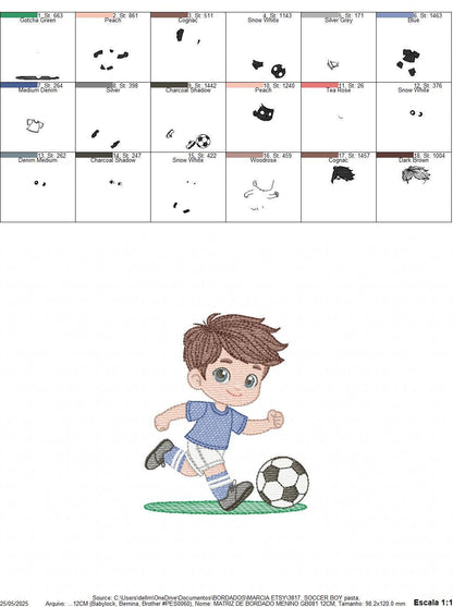 Soccer player embroidery designs - Baby Boy machine embroidery file - Boy with soccer ball file - Instant digital download pes jef dst hus