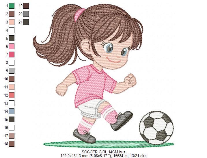 Soccer player embroidery designs - Baby Girl machine embroidery file - Girl with soccer ball file - Instant digital download pes jef dst hus