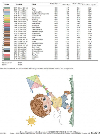 Boy playing with Kite embroidery designs - Baby Boy machine embroidery pattern - Kid Toy file - Sky with sun and grass - Instant download