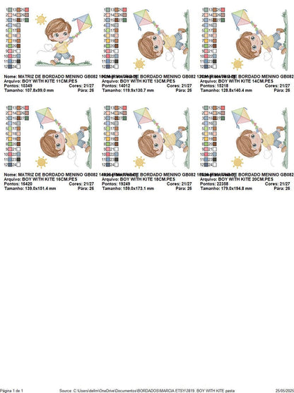 Boy playing with Kite embroidery designs - Baby Boy machine embroidery pattern - Kid Toy file - Sky with sun and grass - Instant download