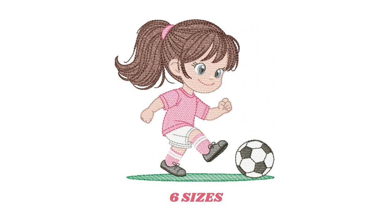 Soccer player embroidery designs - Baby Girl machine embroidery file - Girl with soccer ball file - Instant digital download pes jef dst hus