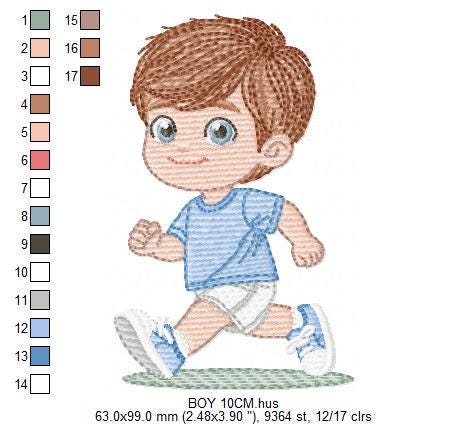 Baby boy embroidery design - School Boy running machine embroidery pattern - Kid with sneakers file - Instant digital download pes jef dst
