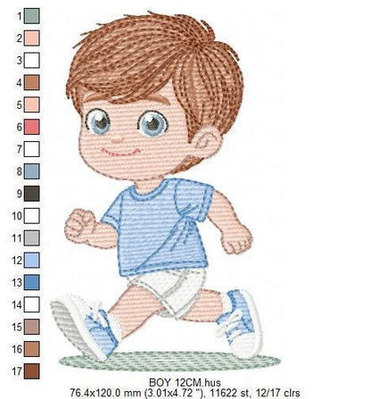 Baby boy embroidery design - School Boy running machine embroidery pattern - Kid with sneakers file - Instant digital download pes jef dst
