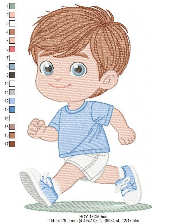 Baby boy embroidery design - School Boy running machine embroidery pattern - Kid with sneakers file - Instant digital download pes jef dst