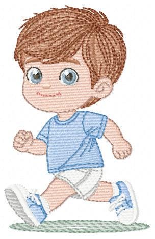 Baby boy embroidery design - School Boy running machine embroidery pattern - Kid with sneakers file - Instant digital download pes jef dst