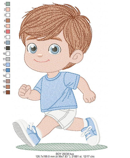 Baby boy embroidery design - School Boy running machine embroidery pattern - Kid with sneakers file - Instant digital download pes jef dst
