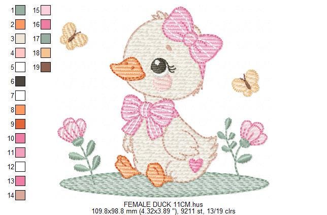 Female Duck with big lace embroidery design - Baby girl animal machine embroidery pattern - Baby Girl file - Instant digital download pes