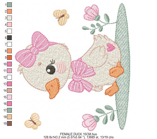 Female Duck with big lace embroidery design - Baby girl animal machine embroidery pattern - Baby Girl file - Instant digital download pes
