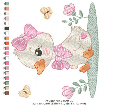 Female Duck with big lace embroidery design - Baby girl animal machine embroidery pattern - Baby Girl file - Instant digital download pes