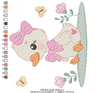 Female Duck with big lace embroidery design - Baby girl animal machine embroidery pattern - Baby Girl file - Instant digital download pes