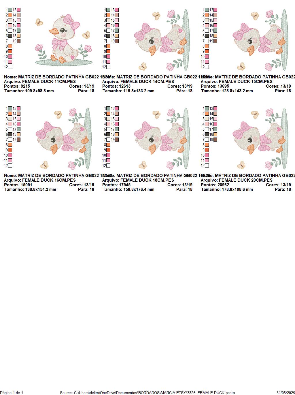 Female Duck with big lace embroidery design - Baby girl animal machine embroidery pattern - Baby Girl file - Instant digital download pes